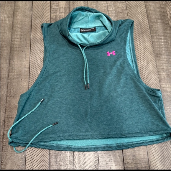 Women's Under Armour Sleeveless Crop Hoodie XL Teal Pink - Picture 1 of 4